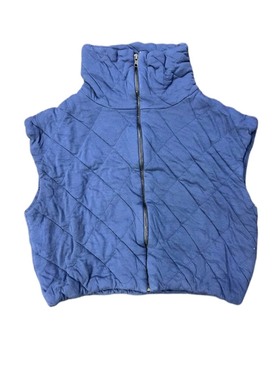 Stateside Quilted Cropped Zip Vest In Blue