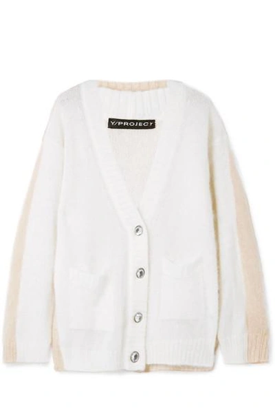 Y/project Oversized Layered Two-tone Mohair-blend Cardigan In Cream