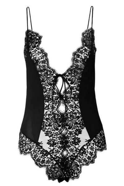 Stella Mccartney Tie-front Satin And Lace Bodysuit In Black