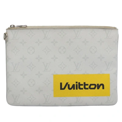 Pre-owned Louis Vuitton Pochette Zippée Canvas Clutch Bag () In White