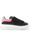 Alexander Mcqueen Suede-trimmed Leather Exaggerated-sole Sneakers In Black