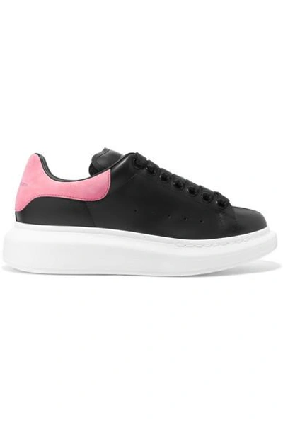 Alexander Mcqueen Suede-trimmed Leather Exaggerated-sole Sneakers In Black