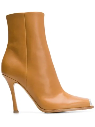 Calvin Klein 205w39nyc Wilamiona Metal-trimmed Leather Ankle Boots In Walnut