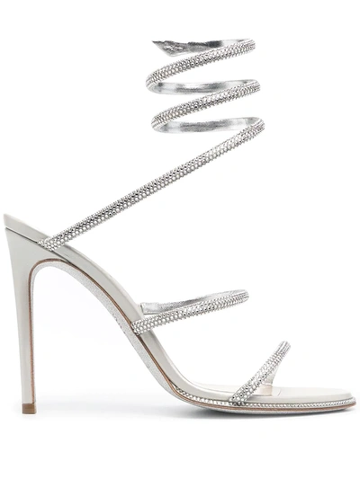 René Caovilla Cleo Crystal-embellished Metallic Leather Sandals In Silver