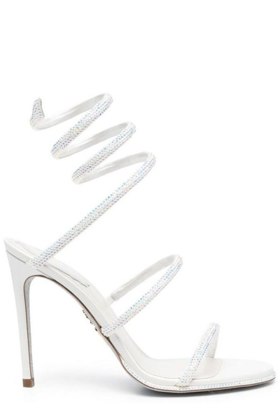 René Caovilla Cleo Crystal-embellished Metallic Leather Sandals In Ivory
