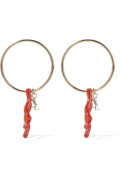 Saint Laurent Gold-tone And Faux Coral Hoop Earrings