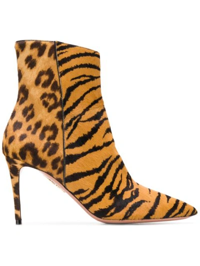 Aquazzura Alma Mid-heel Animal-print Hairhide Booties In Leopard Print