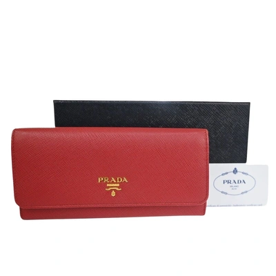 Prada Saffiano Leather Wallet () In Red