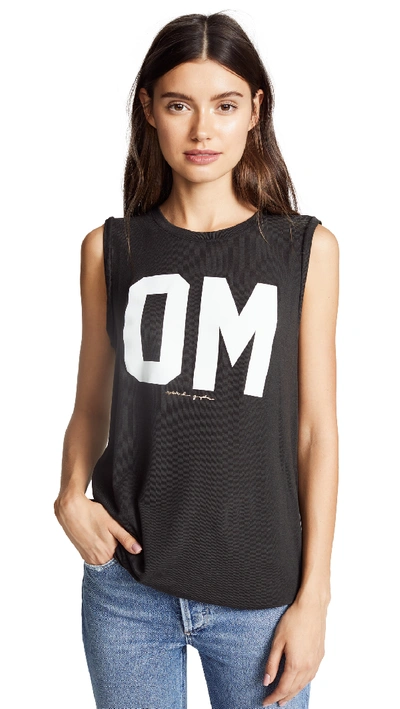 Spiritual Gangster Om Chakra Graphic Activewear Muscle Tank, Black In Vintage Blue