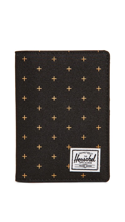 Herschel Supply Co Raynor Passport Case In Black Gridlock Gold