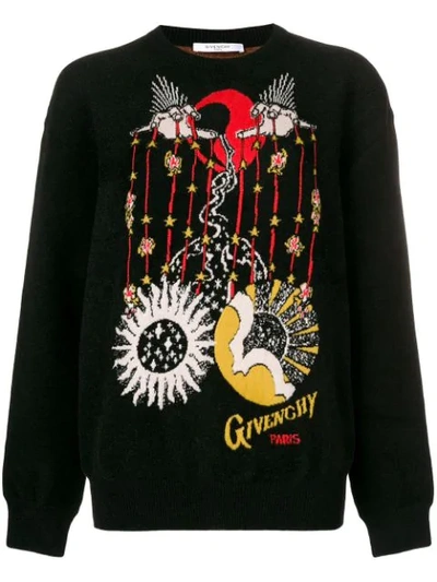 Givenchy Jacquard Wool Blend Knit Sweater In Black