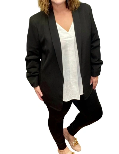 Eesome Ruched Sleeve Blazer In Black