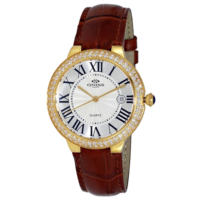 Oniss Women's Glam White Dial Watch In Brown / Gold Tone / White