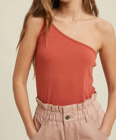 Wishlist Ribbed One Shoulder Top In Brick In Red