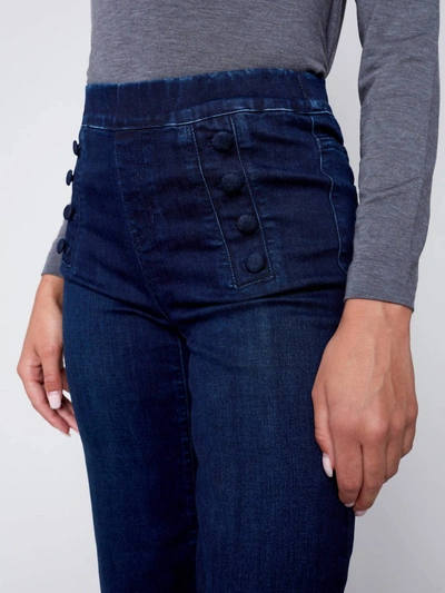 Charlie B Flare Pant With Buttons In Blue Black