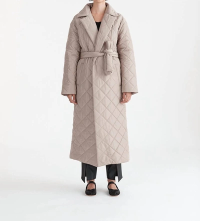 Ena Pelly Mia Quilted Coat In Taupe In Beige