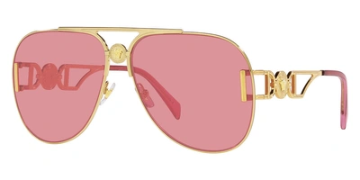 Versace Unisex 63mm Gold Sunglasses Ve2255-1002a4-63 In Gold / Pink / Silver