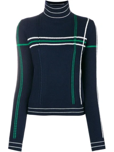 Carven Striped High Neck Knit Sweater In Blue