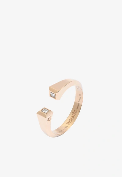 Hermes Clou De Forge Pm Ring In Rose Gold And Diamonds