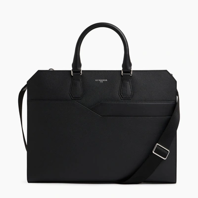 Le Tanneur Porte Documents Slim 15" Gaston En Cuir Grain Croisé In Black