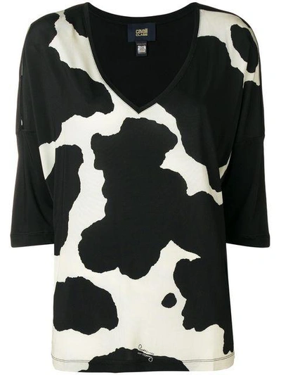 Cavalli Class Cow Print Isa Blouse In Black