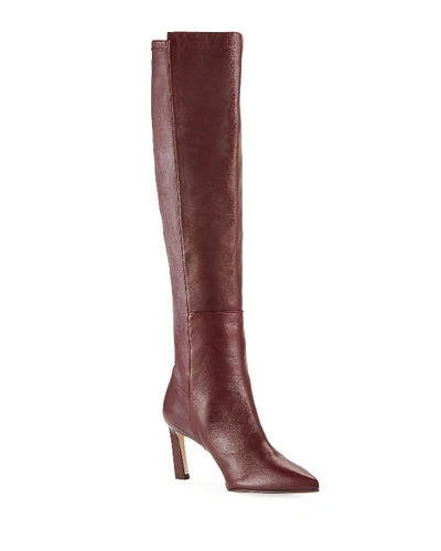 Stuart Weitzman Women's Demi Pointed Toe Leather High-heel Tall Boots In Cabernet