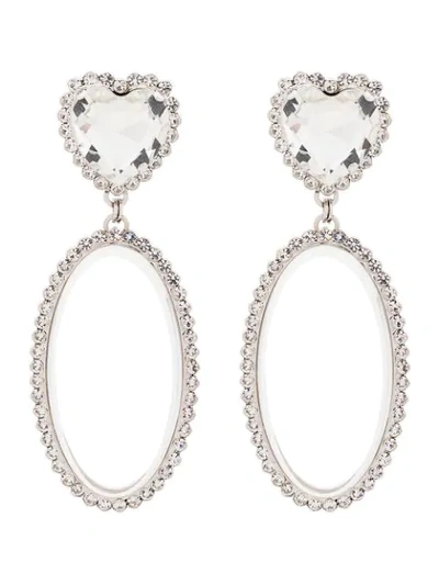 Alessandra Rich Oval Heart Crystal Earrings In Metallic