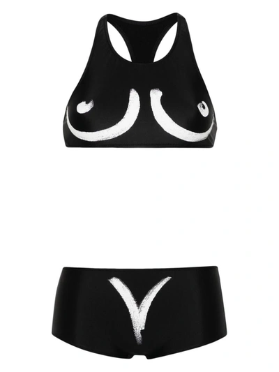 Moschino Graphic-print Racerback Bikini In Black