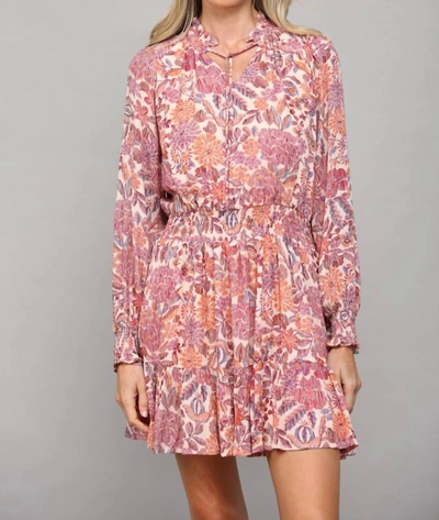 Fate Floral Print With Lurex Long Sleeve Dress In Blush Multi In Pink