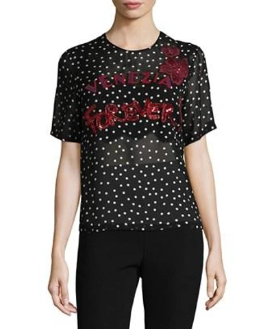 Dolce & Gabbana Sequined Patch Silk Blouse In Nocolor