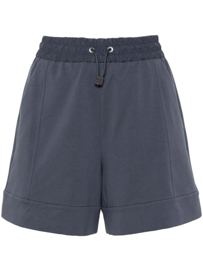 Brunello Cucinelli Shorts With High Elastic Waist In Blue