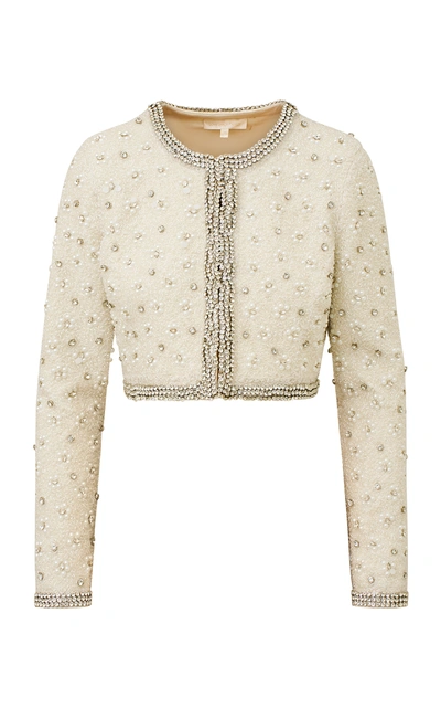 Loveshackfancy Cosmos Embellished Cropped Jacket In Off-white