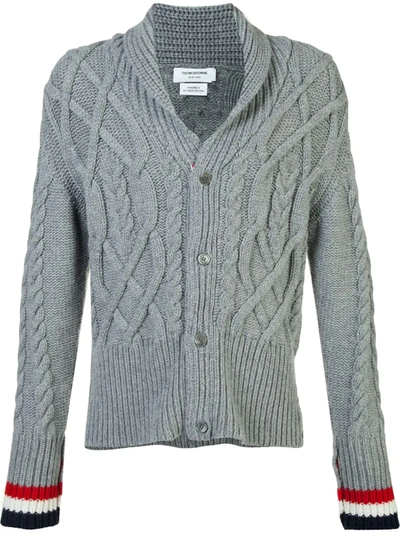 Thom Browne Thick Cable Knit Cardigan In Grey