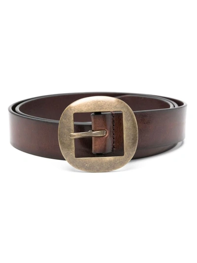 Dsquared2 Leather Buckle Belt In Dark Brown