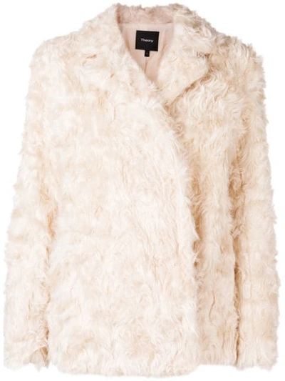 Theory Faux Shearling Jacket In Neutrals