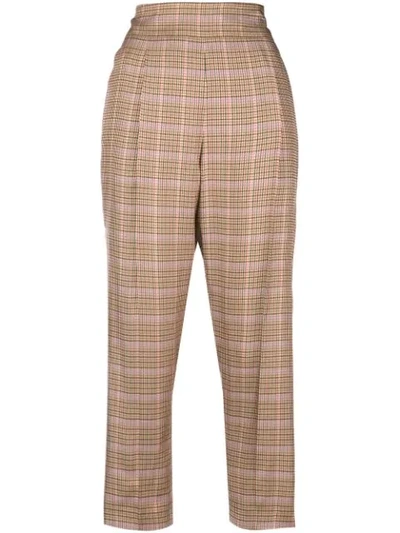 N°21 Checked Paperbag Trousers In Brown