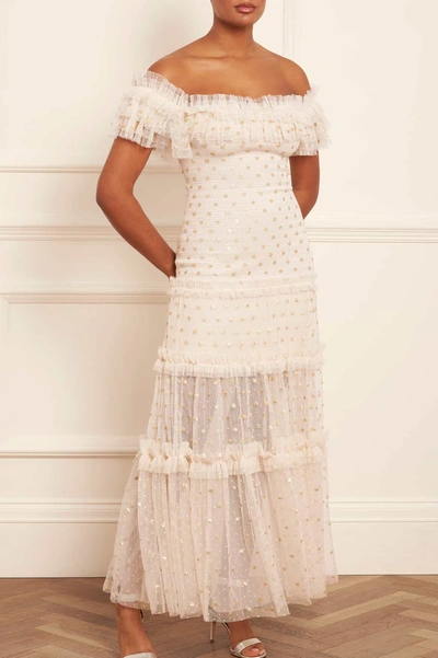 Needle & Thread Polka-dot Smocked Gown In Champagne