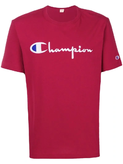 Champion Reverse Weave T-shirt With Large Script Logo In Red - Red