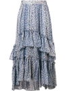 Ulla Johnson Maria Floral Silk-chiffon Midi Skirt In Blue