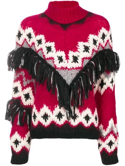 Oneonone Fringe Embellished Sweater In Red