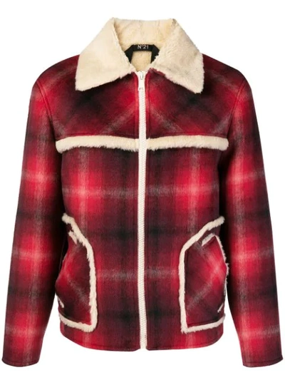 N°21 Nº21 Checked Shearling Jacket - Red