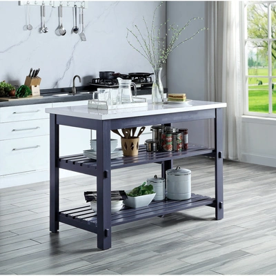 Simplie Fun Enapay Kitchen Island In Marble Top Top & Gray Finish