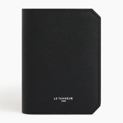 Le Tanneur Gaston Cross Grain Leather Vertical Wallet With 2 Flaps In Black