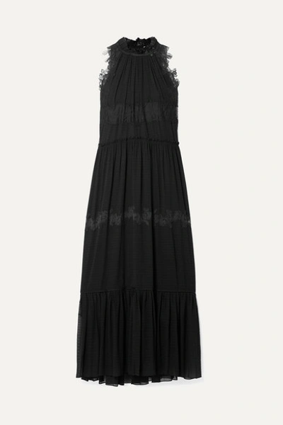 3.1 Phillip Lim / フィリップ リム Lace-trimmed Stretch-silk Crepon Maxi Dress In Black