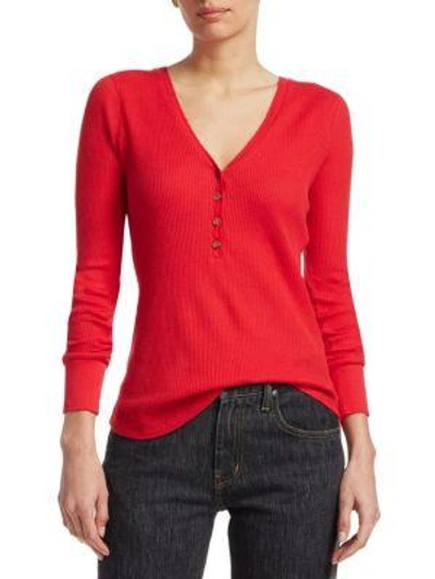 Elizabeth And James Ester Waffle-knit Raglan Top In Bright Red