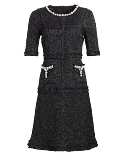 Teri Jon By Rickie Freeman Short-sleeve Sheath Dress In Black Silver