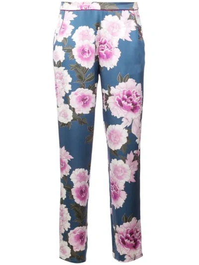 Fleur Du Mal Contrast Back Seam Silk Pajama Pants In Caspian Floral