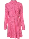 Ganni Leaf Print Wrap Dress In Pink