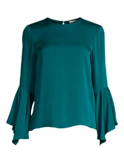 Milly Holly Silk Blend Bell Sleeve Blouse In Peacock