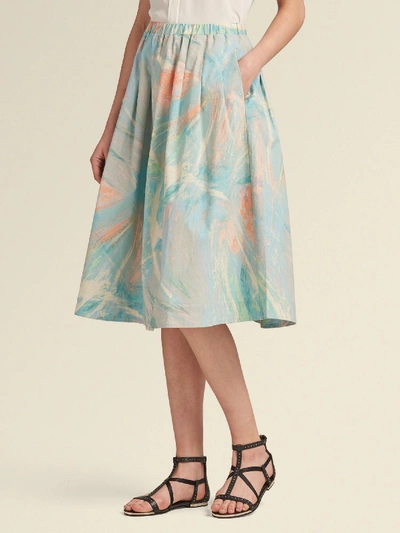 Donna Karan Marble-print Poplin Pleated Skirt In Peach